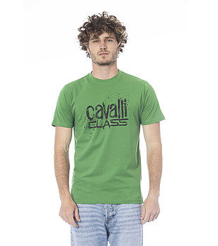 Мъжка памучна тениска в зелен цвят с лого  снимка