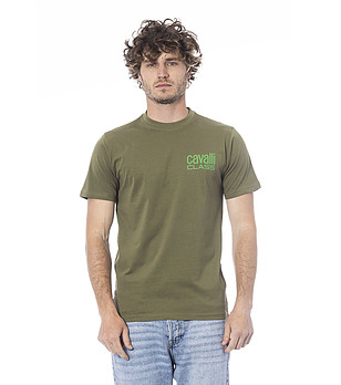 Мъжка памучна тениска в цвят милитари зелено снимка