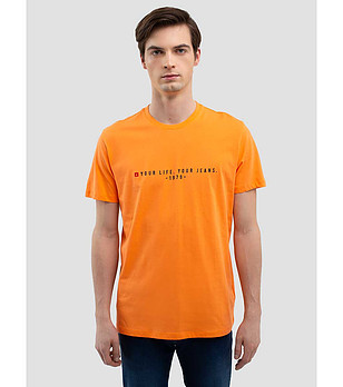 Оранжева памучна мъжка тениска Oliver снимка