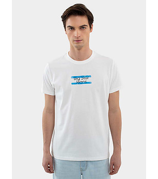 Памучна мъжа тениска в бяло Relef снимка