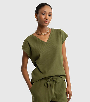 Дамска зелена блуза с памук Evelia снимка