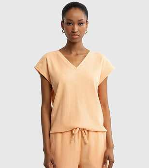 Дамска светлооранжева блуза с памук Evelia снимка
