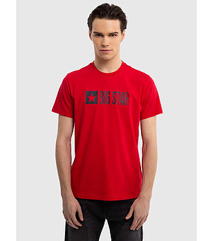 Памучна мъжка тениска в червено Flynn снимка