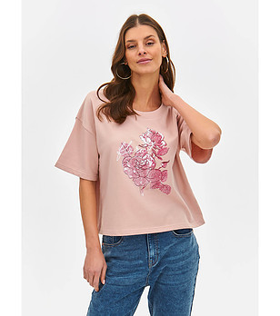 Розова дамска блуза с принт  снимка