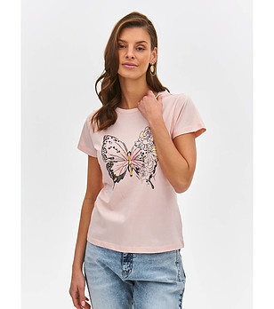Дамска памучна тениска в розов нюанс снимка