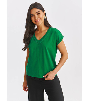 Памучна дамска блуза в зелен нюанс снимка