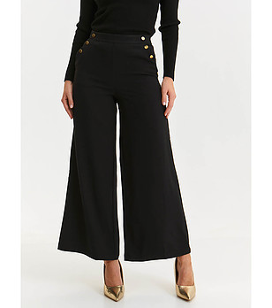 Черен дамски панталон с широки крачоли  снимка