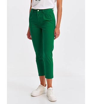 Зелен памучен дамски панталон снимка