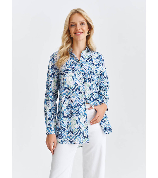 Памучна дамска риза в синьо и бяло снимка