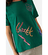 Зелена дамска памучна тениска с бродерии Mizati-3 снимка