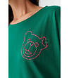 Зелена дамска памучна тениска с бродерии Mizati-4 снимка