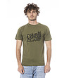 Мъжка памучна тениска в милитари зелен нюанс с лого-0 снимка