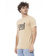 Мъжка памучна тениска в пясъчен нюанс с лого -2 снимка