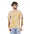 Мъжка памучна тениска в пясъчен нюанс с лого -0 снимка