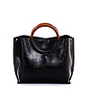 Черна дамска чанта с кафяви дръжки Mona-1 снимка