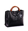 Черна дамска чанта с кафяви дръжки Mona-2 снимка