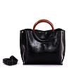 Черна дамска чанта с кафяви дръжки Mona-4 снимка
