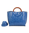 Синя дамска чанта с кафяви дръжки Mona-1 снимка