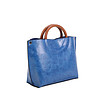 Синя дамска чанта с кафяви дръжки Mona-2 снимка