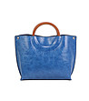Синя дамска чанта с кафяви дръжки Mona-3 снимка