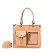 Дамска чанта в цвят праскова с джобове Livena-0 снимка