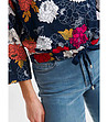 Тъмносиня дамска блуза с флорален принт-3 снимка
