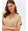 Бежова дамска блуза от релефна материя-2 снимка