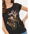 Черна дамска памучна тениска с флорален принт-2 снимка
