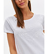 Бяла памучна дамска тениска с релефна декорация-2 снимка