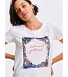 Бяла памучна дамска тениска с пейсли декорация-2 снимка