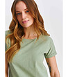 Памучна дамска тениска в цвят каки -3 снимка