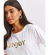 Бяла памучна дамска тениска Enjoy-3 снимка