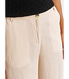 Дамски бежов панталон от памук и лен-2 снимка