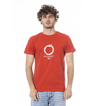 Мъжка памучна тениска в червено снимка