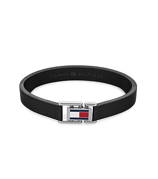 Черна кожена мъжка гривна  снимка