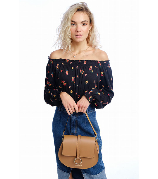 Дамска кожена чанта за рамо в цвят камел Zaria снимка