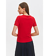Червена дамска блуза от фино плетиво-1 снимка