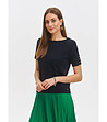 Дамска блуза от фино плетиво в тъмносин цвят-0 снимка