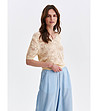Ефектна дамска ажурена блуза от фино плетиво в бежов нюанс-0 снимка