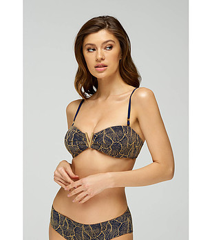 Горнище на бански в тъмносиньо и златисто Golden Leaves снимка