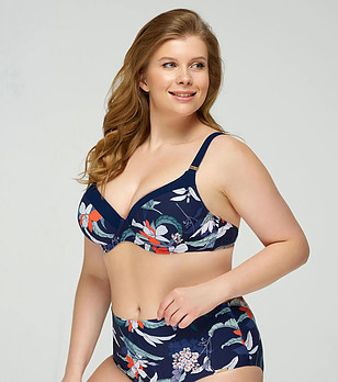 Горнище на бански в тъмносиньо с принт Enhanced Bloom снимка