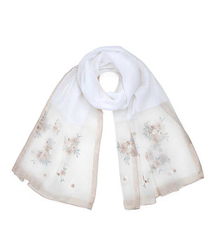 Бял дамски шал с флорални мотиви Via снимка