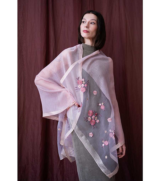 Розов дамски шал с флорални мотиви Via снимка