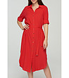 Червена миди рокля тип риза с копчета-2 снимка