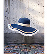 Тъмносиня дамска лятна шапка с бежови кантове-4 снимка