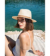 Светлобежова лятна дамска шапка федора с бежова лента-0 снимка