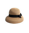 Тъмнобежова дамска шапка с черна лента и панделка-2 снимка