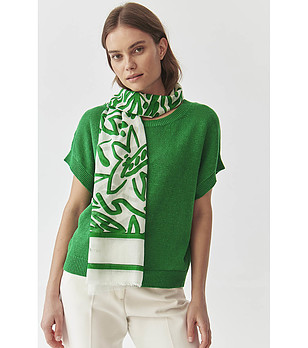 Дамски памучен шал в бяло и зелено Nikola снимка