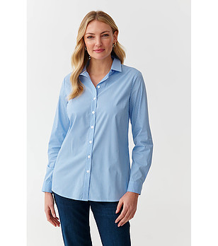 Светлосиня дамска риза на бяло райе Elisha снимка