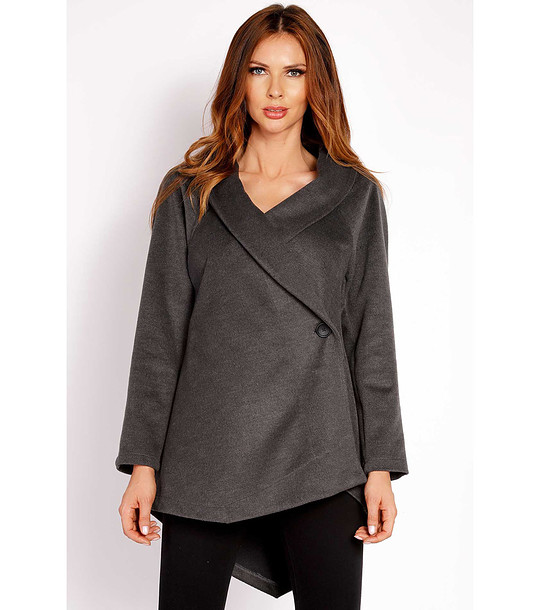 Дамско асиметрично палто в цвят графит снимка